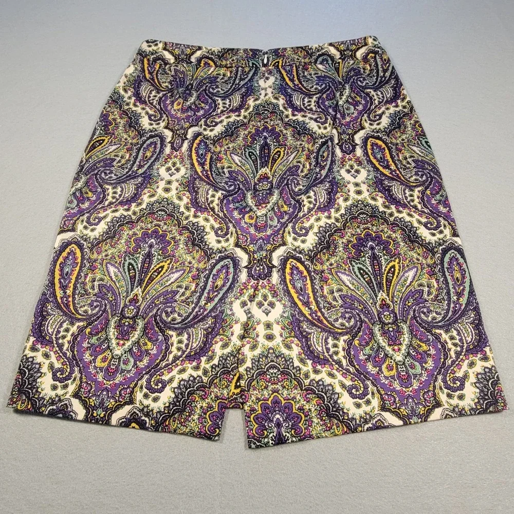 J. Crew The Pencil‎ Skirt Paisley Print Purple Yellow Size 2 Career Office Lined